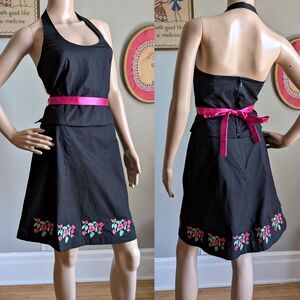 Vintage Y2K Papell Boutique Skirt Set Floral Embroidery Halter Top Mini Size 4